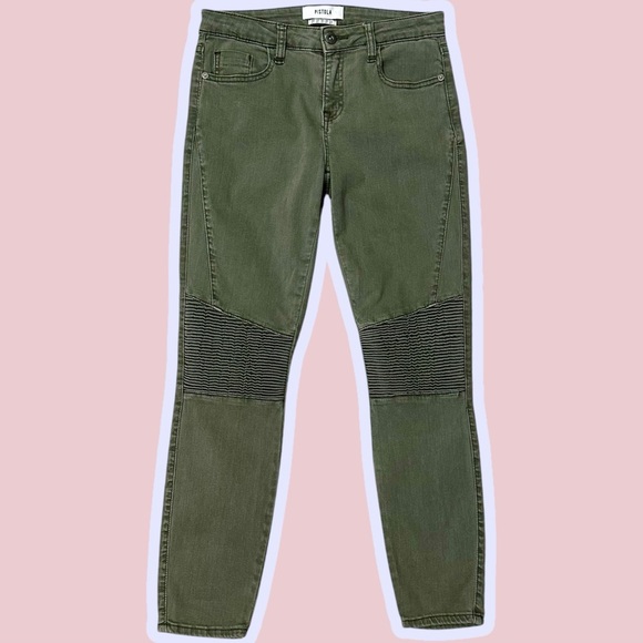 Pistola ‘Audrey’ Moto Style Ribbed-Knee Skinny Jeans in “Eden” Olive Green Sz 27 - Picture 2 of 14